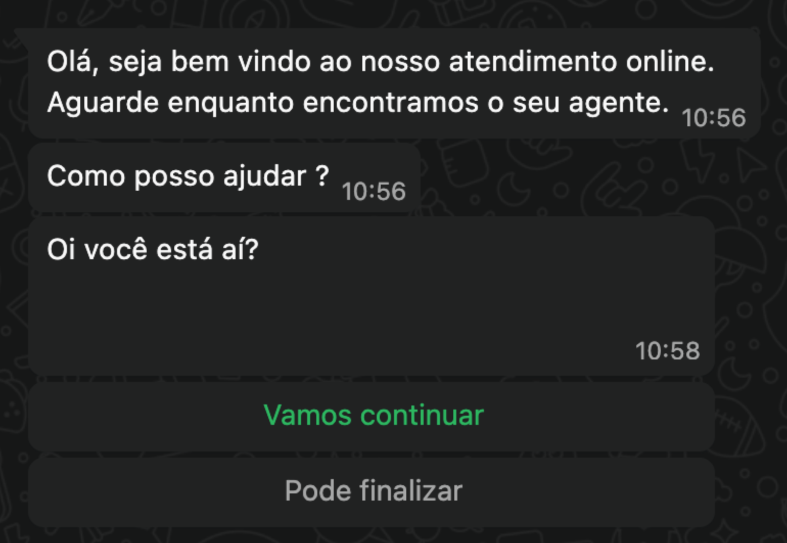 Cliente recebe opção para finalizar o atendimento