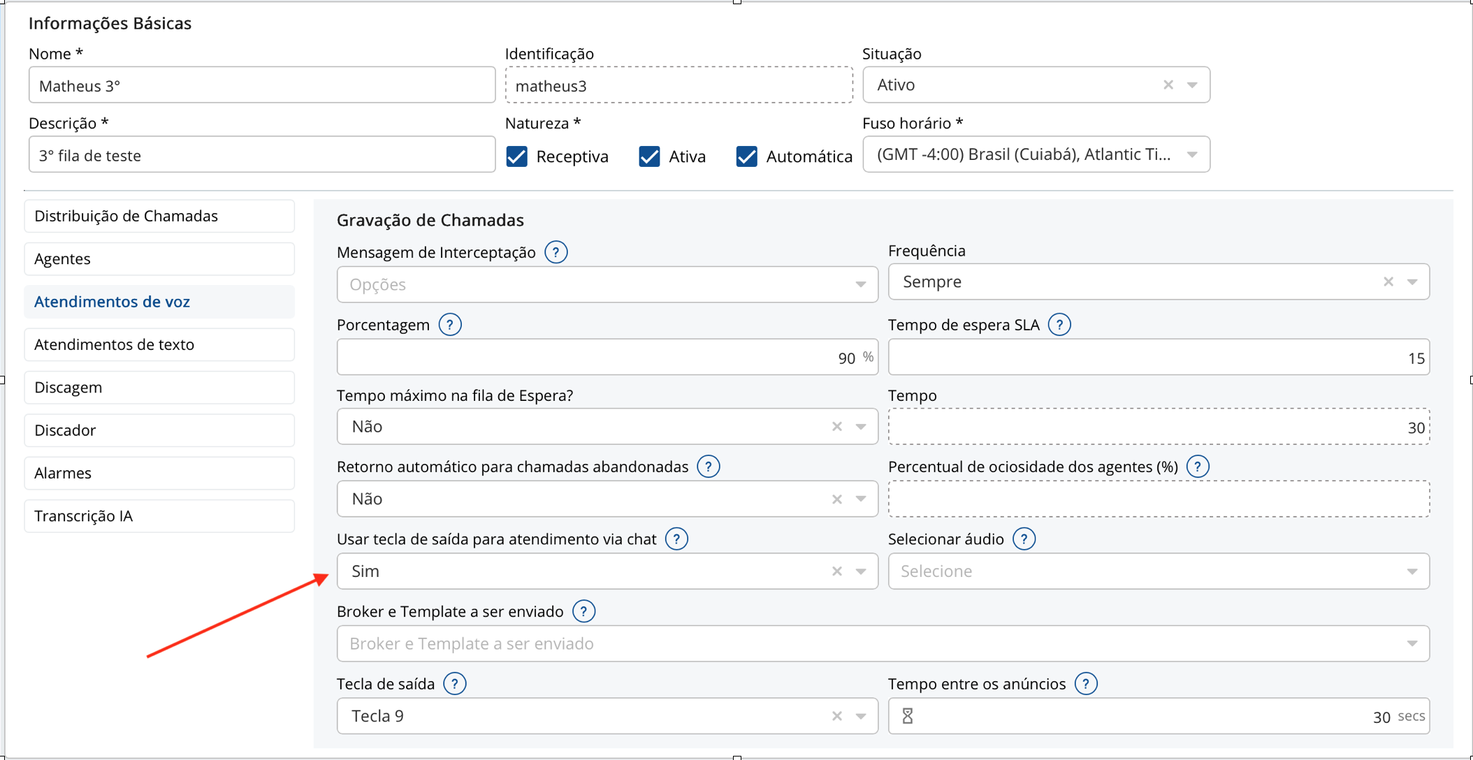 Configuração de atendimento via chat ao sair da fila