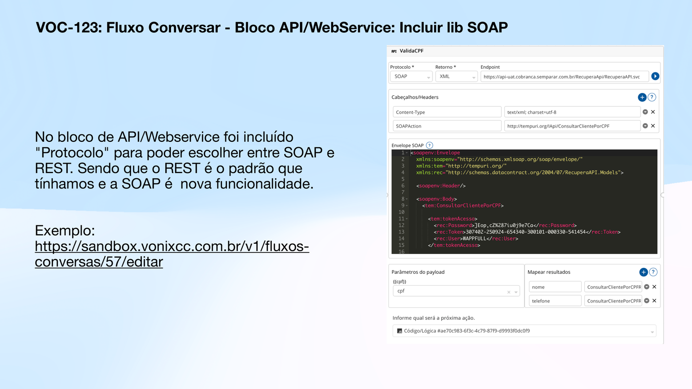 Configuração do bloco API/WebService com suporte a SOAP
